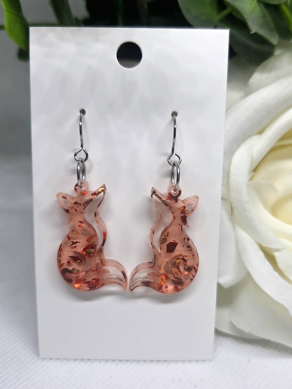 Orange Fox Dangle Earrings